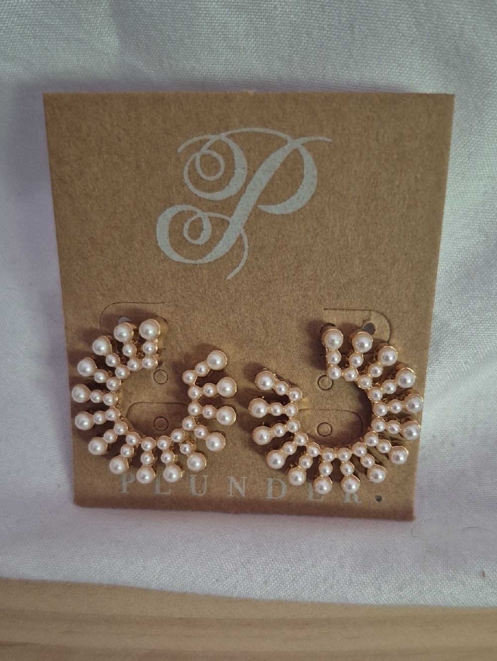 Plunder Gold Hoop Earrings with Cream Pearl Clusters